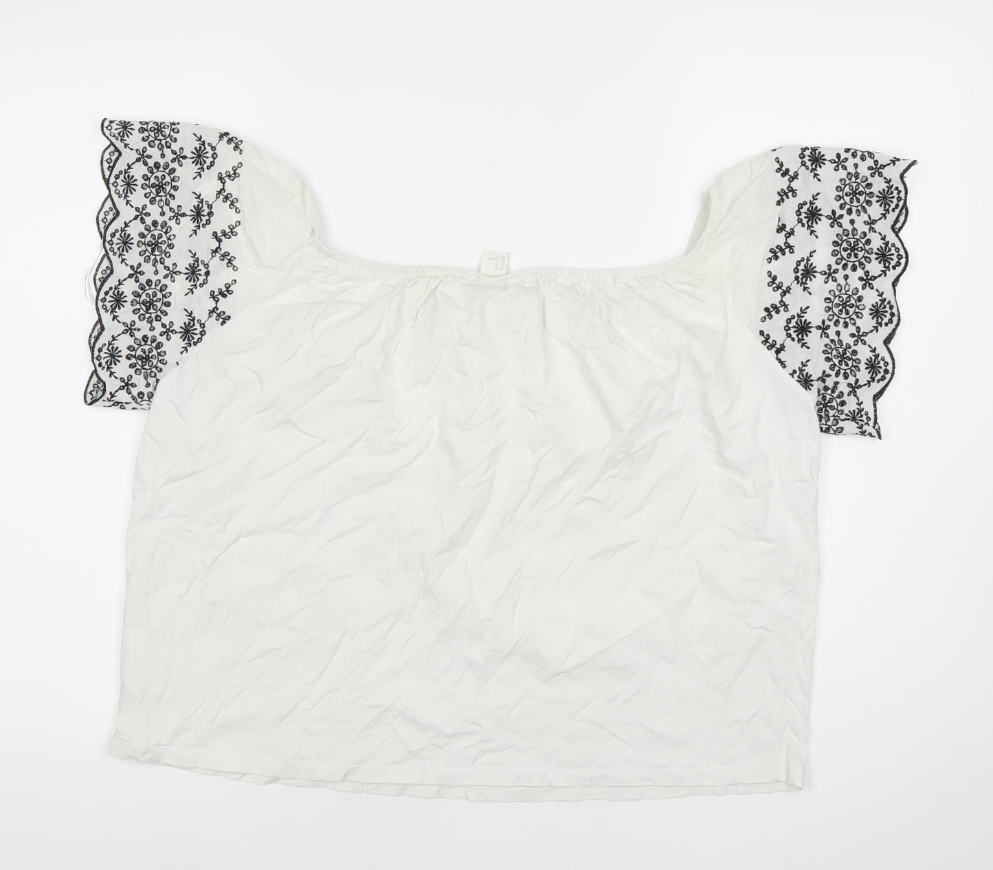 H&M Womens White Embroidered Floral Boho Blouse Size 12