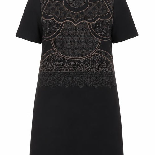 Zara Women Black Size 10 Embroidered Shift Dress Short Sleeve