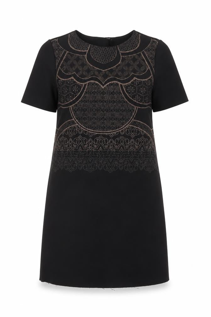 Zara Women Black Size 10 Embroidered Shift Dress Short Sleeve