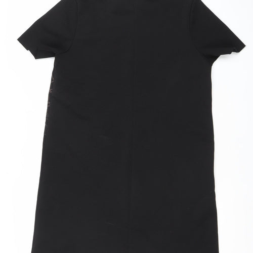 Zara Women Black Size 10 Embroidered Shift Dress Short Sleeve