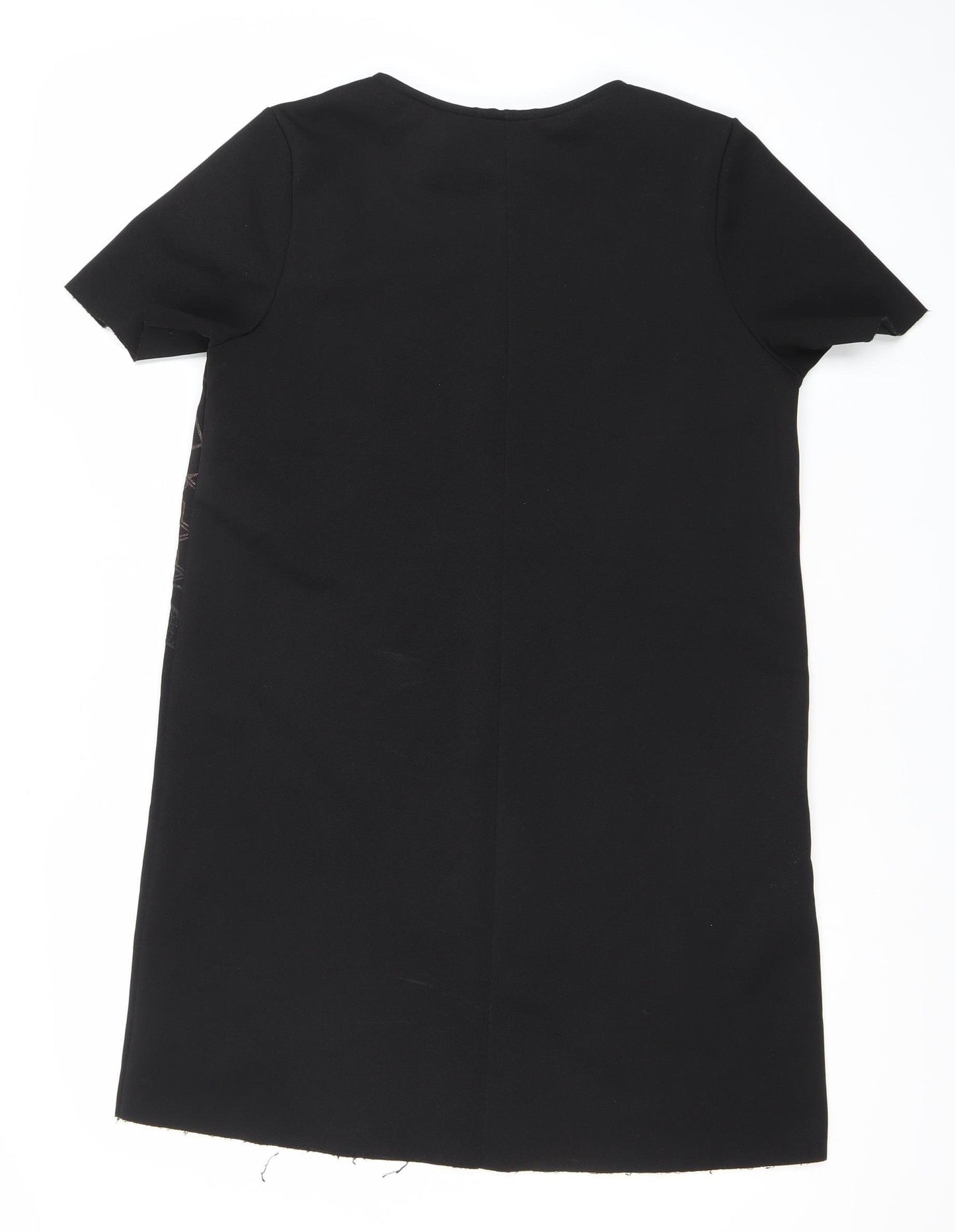 Zara Women Black Size 10 Embroidered Shift Dress Short Sleeve