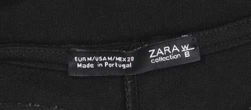 Zara Women Black Size 10 Embroidered Shift Dress Short Sleeve