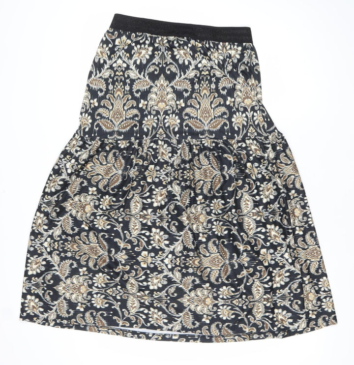 Luxzuz Women’s Black Gold Knee Length Stretch Skirt One Size