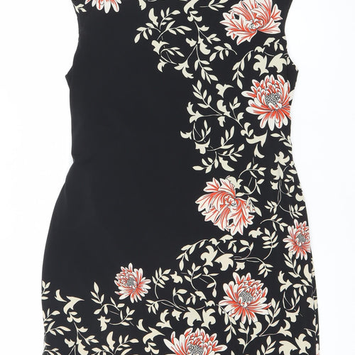 Wallis Womens Black Floral Sheath Dress Size 12 Sleeveless Knee Length