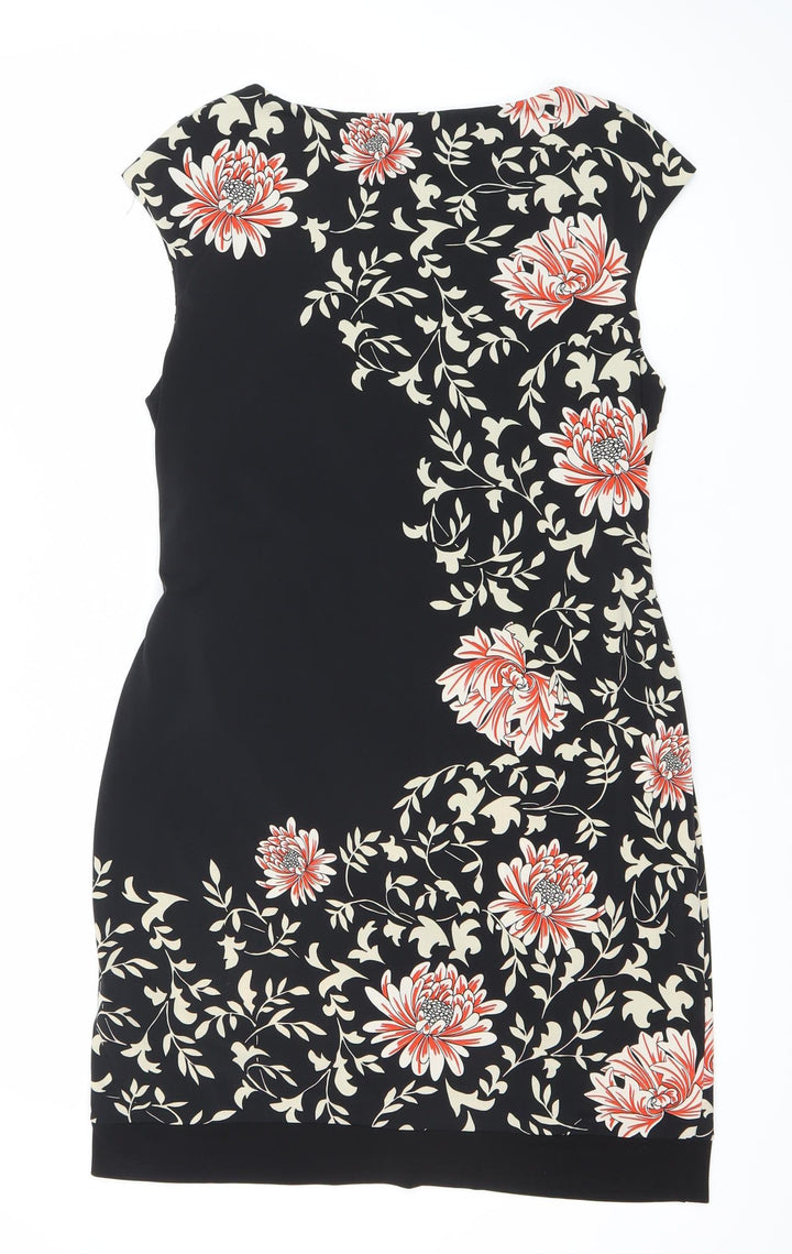 Wallis Womens Black Floral Sheath Dress Size 12 Sleeveless Knee Length