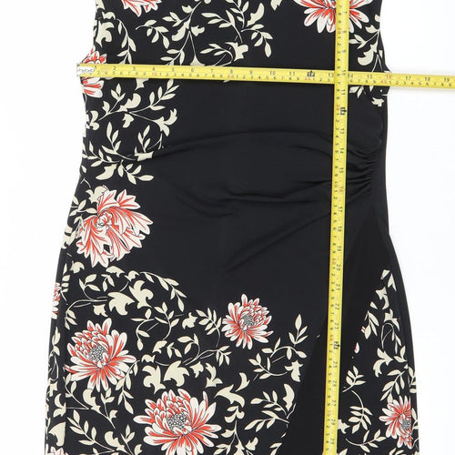 Wallis Womens Black Floral Sheath Dress Size 12 Sleeveless Knee Length