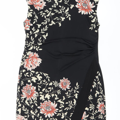 Wallis Womens Black Floral Sheath Dress Size 12 Sleeveless Knee Length