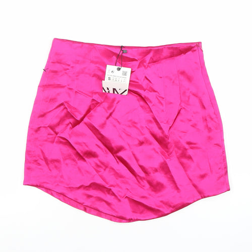 Zara Women Pink Satin Short Pencil Skirt Size S Party Cocktail