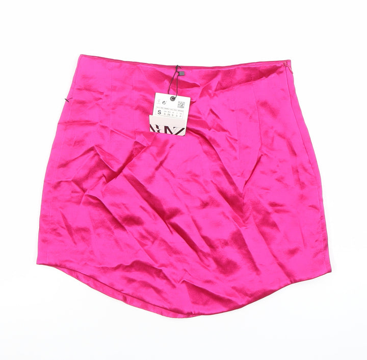 Zara Women Pink Satin Short Pencil Skirt Size S Party Cocktail
