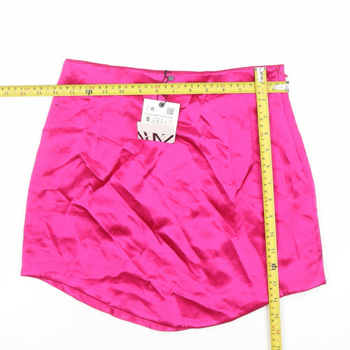 Zara Women Pink Satin Short Pencil Skirt Size S Party Cocktail