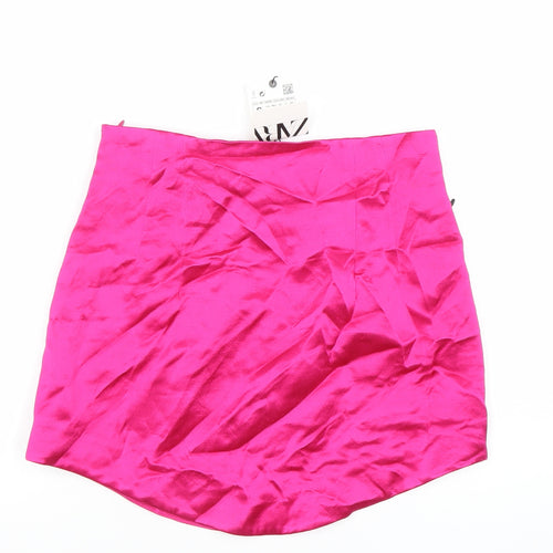 Zara Women Pink Satin Short Pencil Skirt Size S Party Cocktail