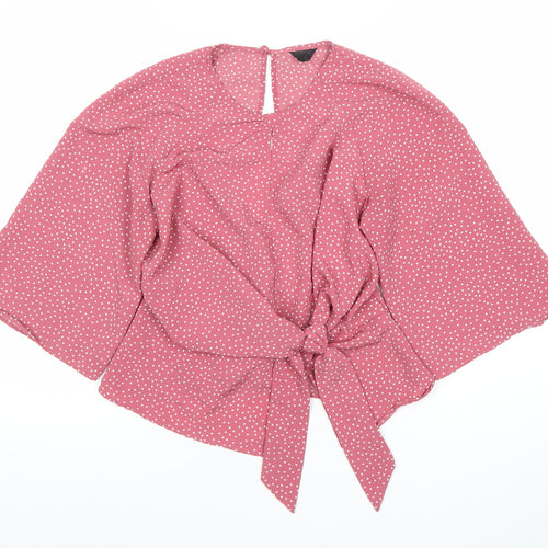 Topshop Women’s Pink Polka Dot Wrap Blouse Size 8 Kimono Sleeve