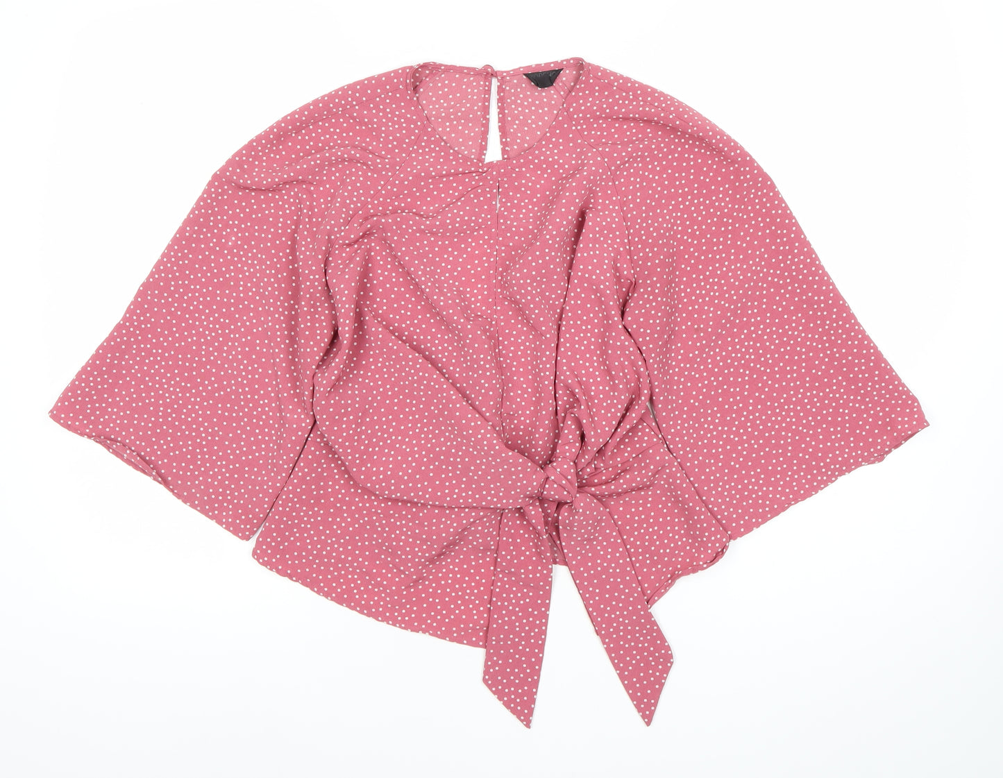 Topshop Women’s Pink Polka Dot Wrap Blouse Size 8 Kimono Sleeve