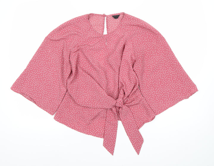 Topshop Women’s Pink Polka Dot Wrap Blouse Size 8 Kimono Sleeve