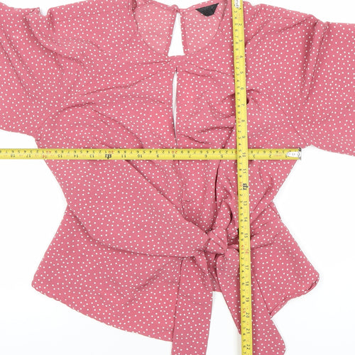 Topshop Women’s Pink Polka Dot Wrap Blouse Size 8 Kimono Sleeve