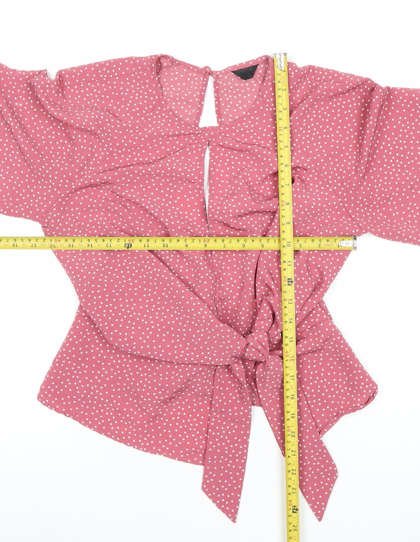 Topshop Women’s Pink Polka Dot Wrap Blouse Size 8 Kimono Sleeve