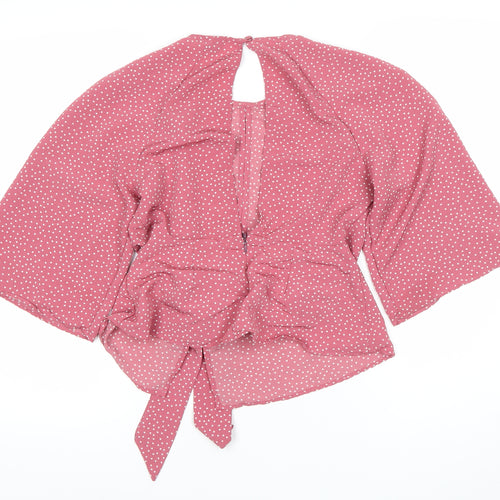 Topshop Women’s Pink Polka Dot Wrap Blouse Size 8 Kimono Sleeve