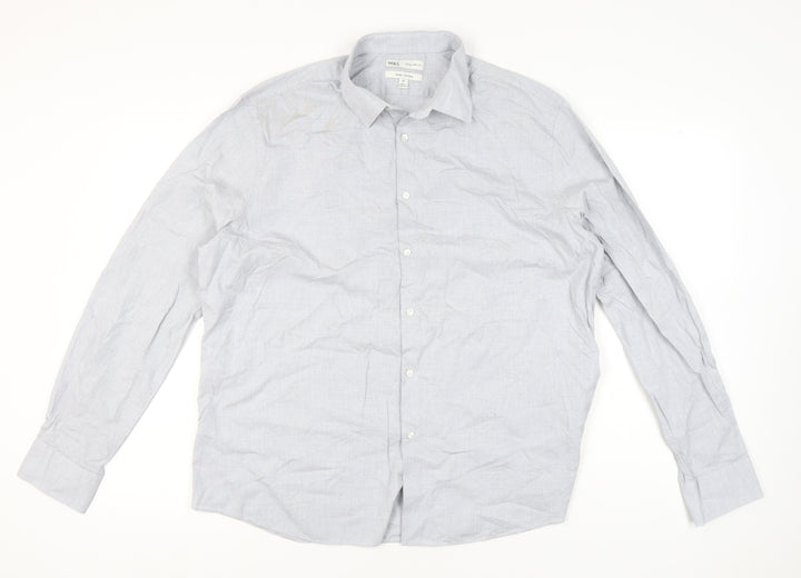 Marks and Spencer Men's Grey XL 44-46" Regular Fit Cotton Shirt