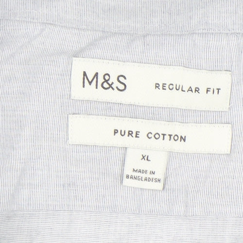 Marks and Spencer Men's Grey XL 44-46" Regular Fit Cotton Shirt