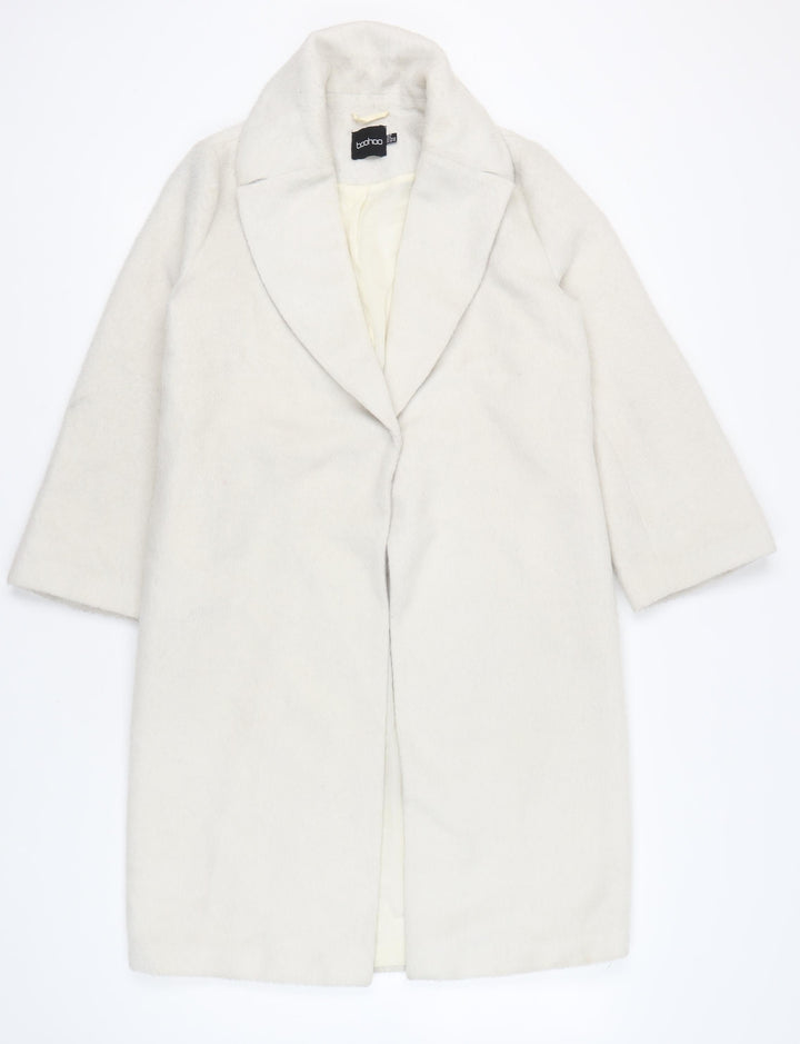 Boohoo Women’s Ivory Mid-Length Overcoat UK 10 Regular