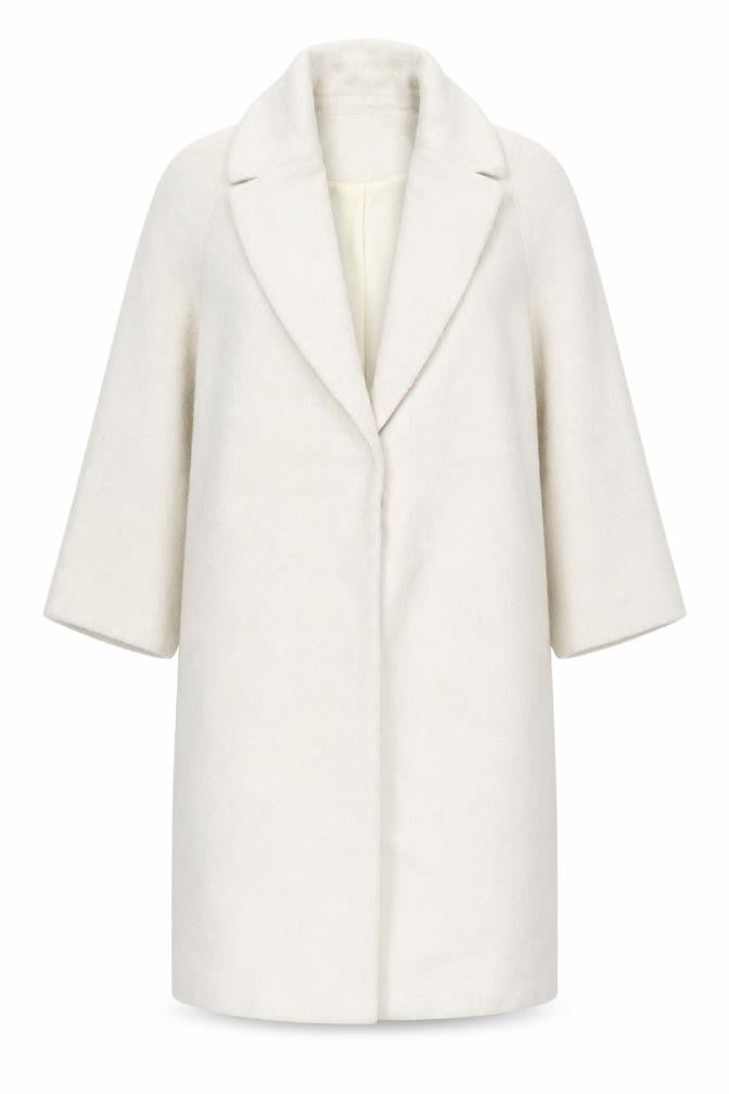 Front view of Boohoo Women’s Ivory Mid-Length Overcoat UK 10 Regular