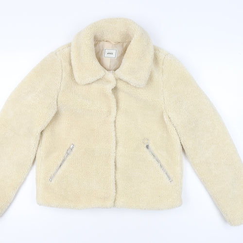 Pimkie Women Beige Short Fleece Zip Casual Jacket Size S