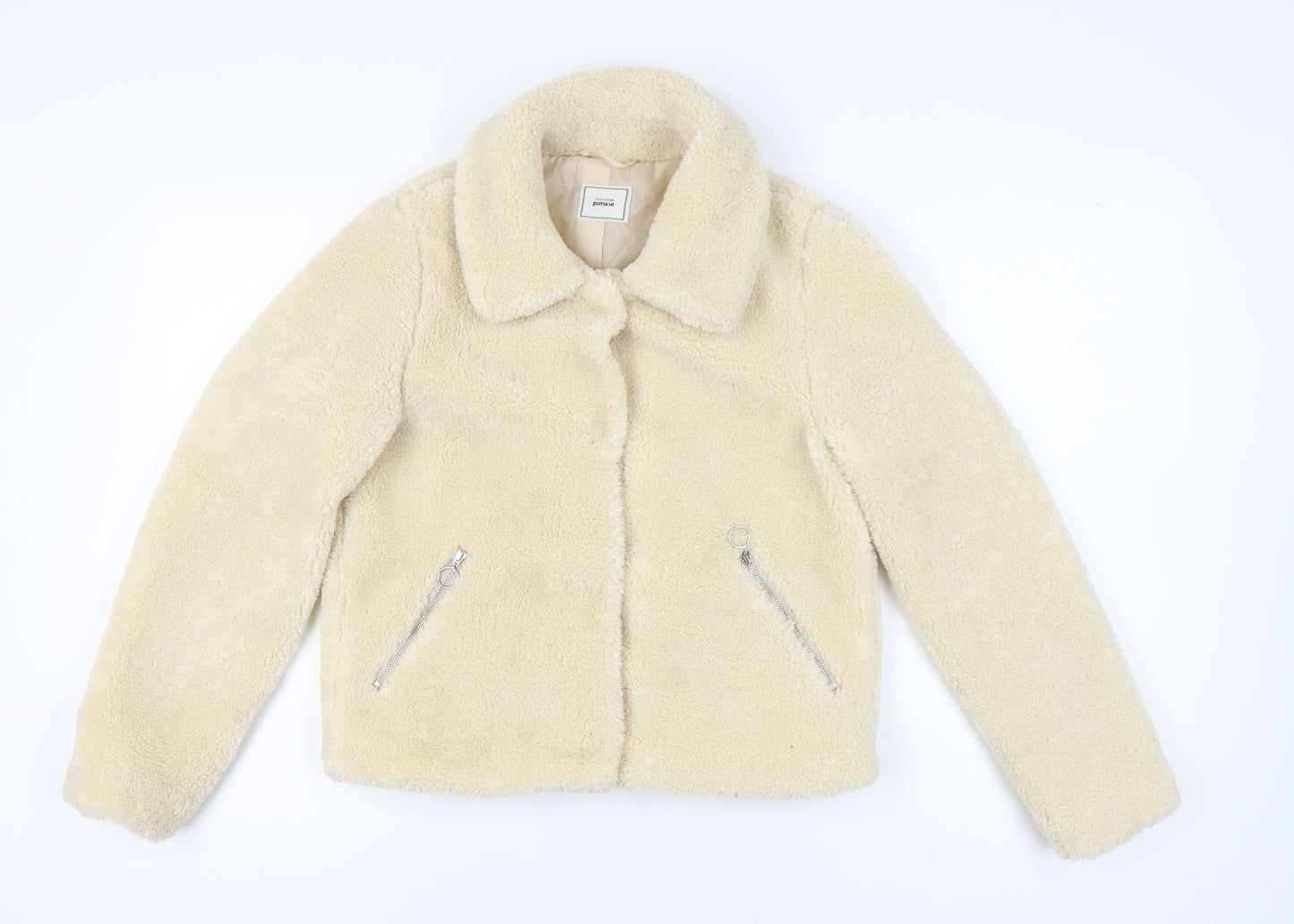Pimkie Women Beige Short Fleece Zip Casual Jacket Size S