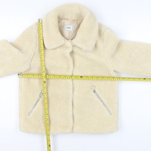 Pimkie Women Beige Short Fleece Zip Casual Jacket Size S
