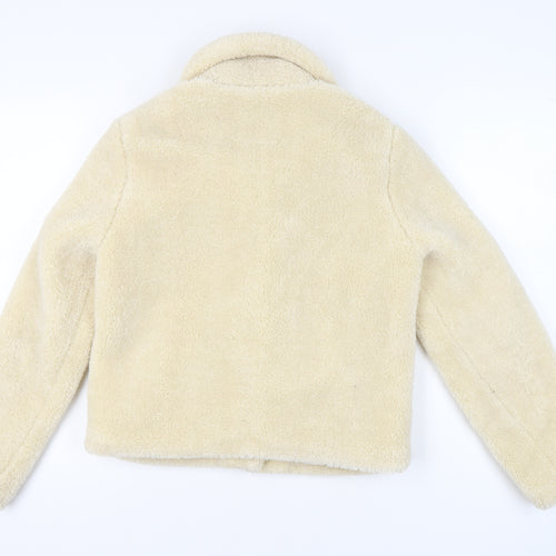 Pimkie Women Beige Short Fleece Zip Casual Jacket Size S