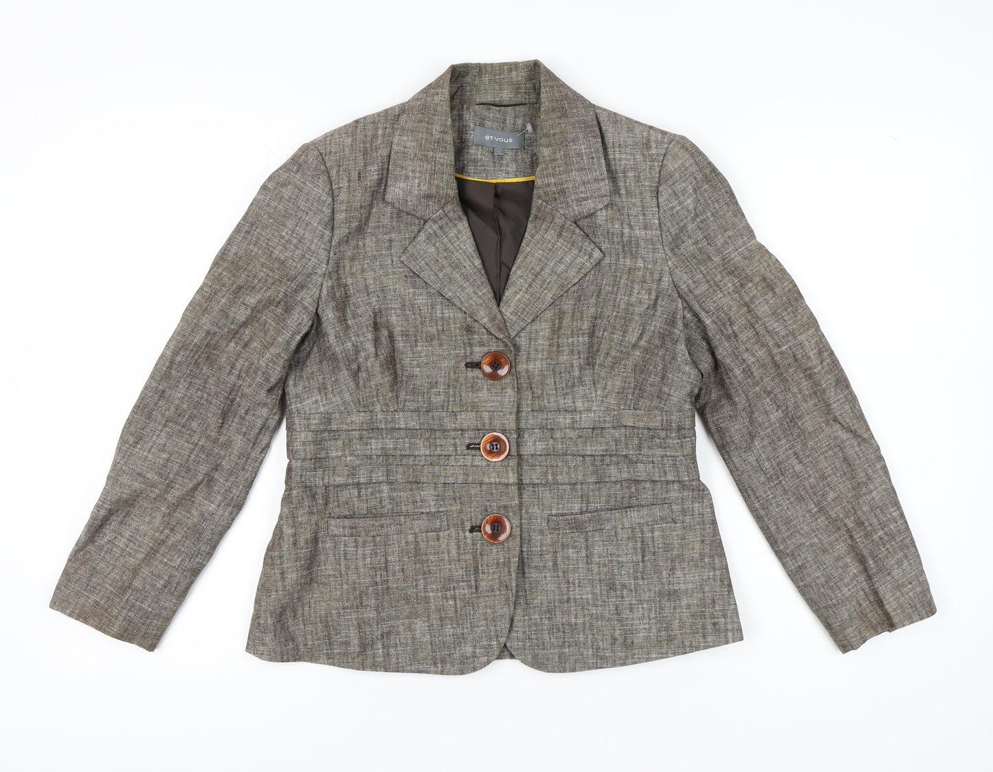 Et Vous Women's Brown Linen Blend Blazer Jacket Size 14