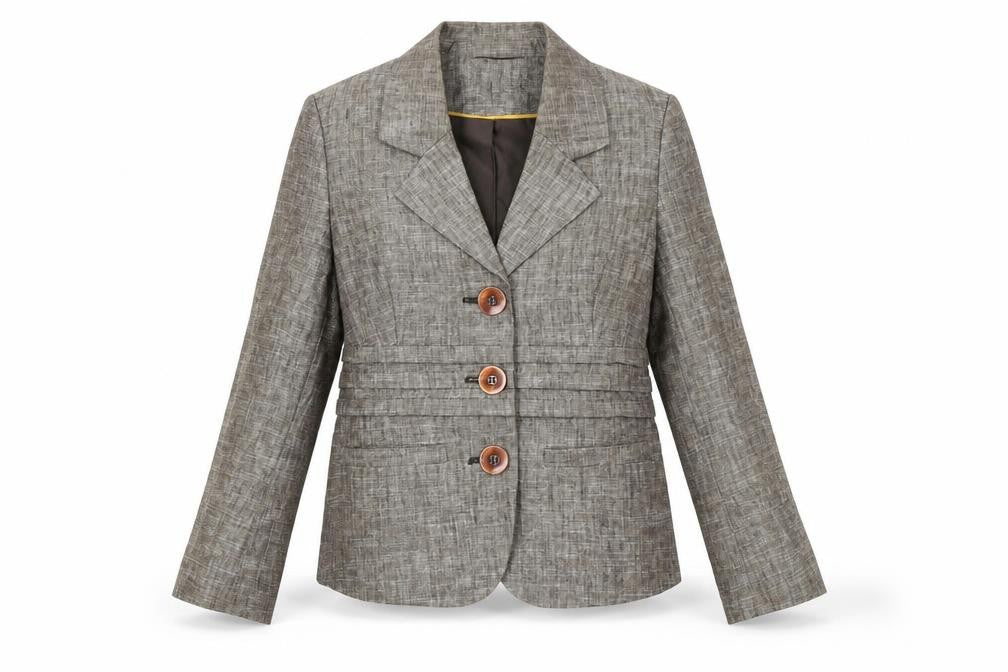 Front view of Et Vous Women's Brown Linen Blend Blazer Jacket, size 14