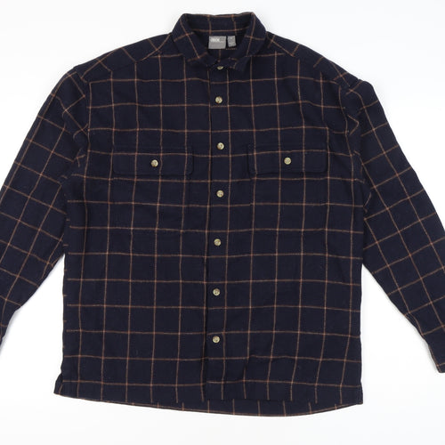 ASOS Men’s Blue Check Wool Blend Long Sleeve Button-Up Shirt M 38-40"