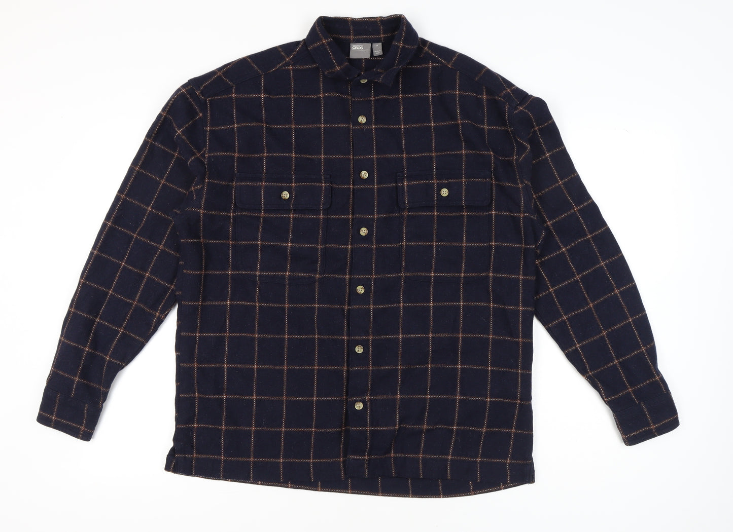 ASOS Men’s Blue Check Wool Blend Long Sleeve Button-Up Shirt M 38-40"