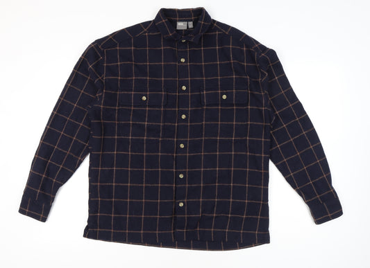 Front view of ASOS Men’s Blue Check Wool Blend Long Sleeve Button-Up Shirt M 38-40"