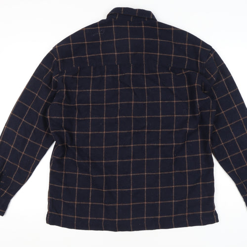 ASOS Men’s Blue Check Wool Blend Long Sleeve Button-Up Shirt M 38-40"
