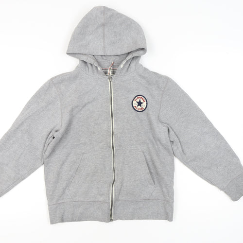 Converse Girls Grey Full Zip Hoodie 12-13 Years Cotton Blend Regular Fit