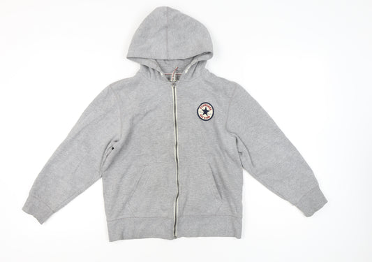 Converse Girls Grey Full Zip Hoodie 12-13 Years Cotton Blend Regular Fit