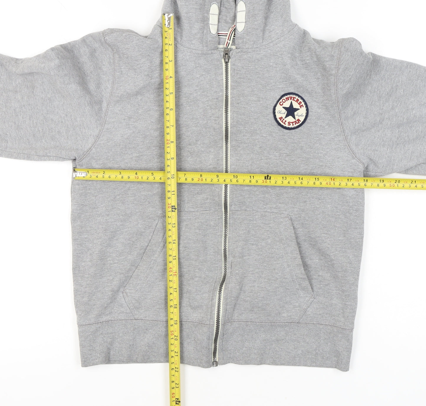 Converse Girls Grey Full Zip Hoodie 12-13 Years Cotton Blend Regular Fit