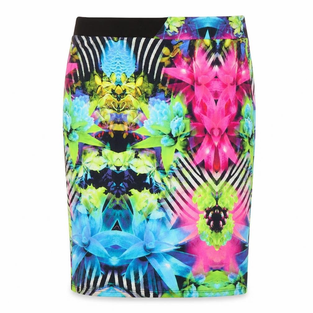 Front view of Ariana women’s multicoloured pencil skirt, size UK 4, stretch viscose