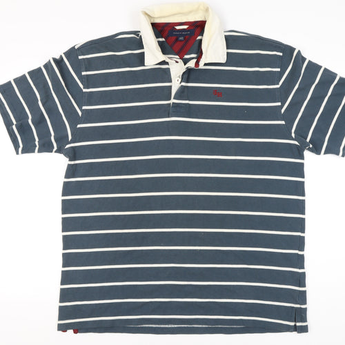 Tommy Hilfiger Men's Blue XL Striped Polo Shirt Cotton Short Sleeve
