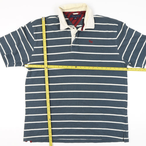 Tommy Hilfiger Men's Blue XL Striped Polo Shirt Cotton Short Sleeve