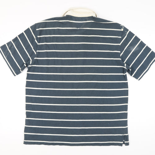 Tommy Hilfiger Men's Blue XL Striped Polo Shirt Cotton Short Sleeve