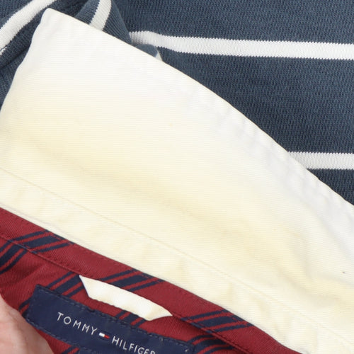 Tommy Hilfiger Men's Blue XL Striped Polo Shirt Cotton Short Sleeve
