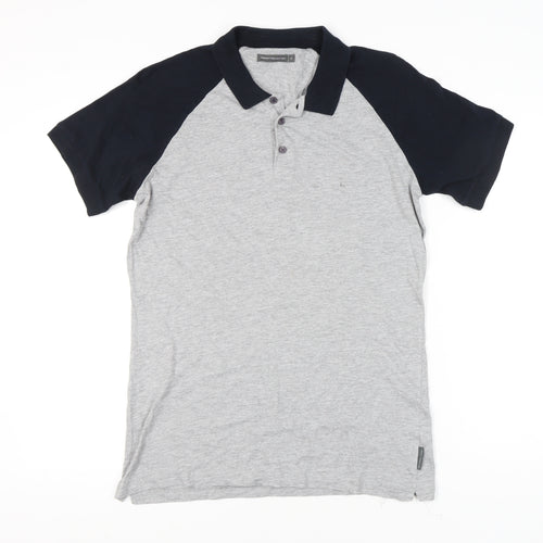 French Connection Men’s Grey Black Polo Shirt XL Cotton Blend