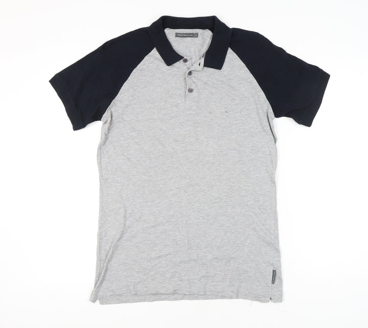French Connection Men’s Grey Black Polo Shirt XL Cotton Blend