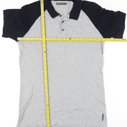 French Connection Men’s Grey Black Polo Shirt XL Cotton Blend