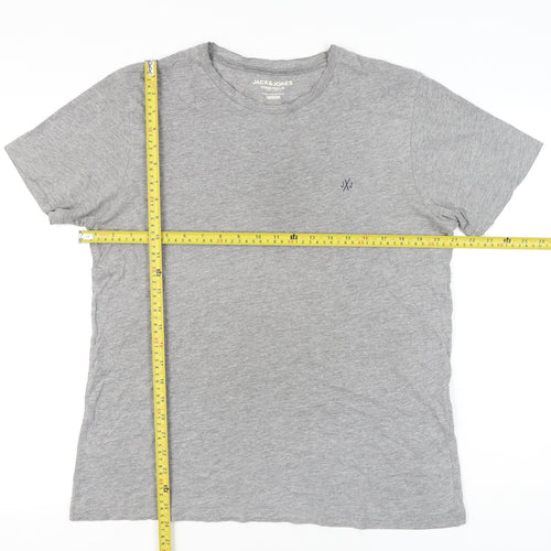 Jack & Jones Men’s Grey Regular Fit Crew Neck T-Shirt Size M