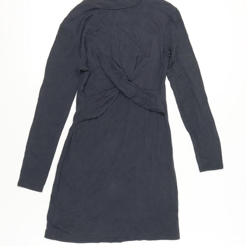 Topshop Petite Women’s Blue Bodycon Dress UK 4 Long Sleeve High Neck