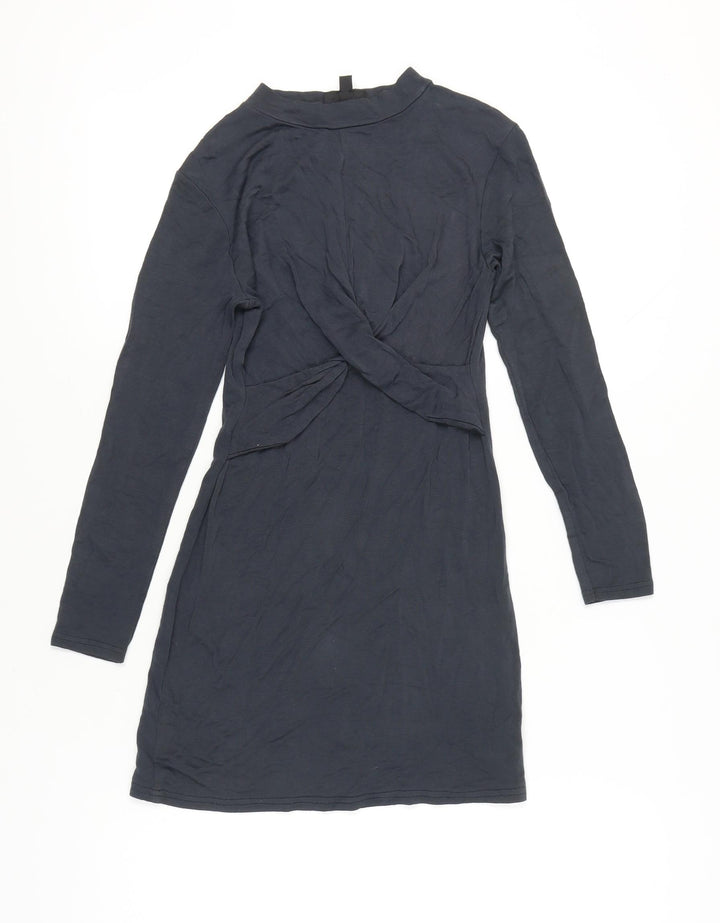 Topshop Petite Women’s Blue Bodycon Dress UK 4 Long Sleeve High Neck
