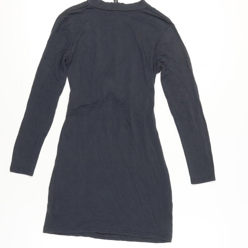 Topshop Petite Women’s Blue Bodycon Dress UK 4 Long Sleeve High Neck